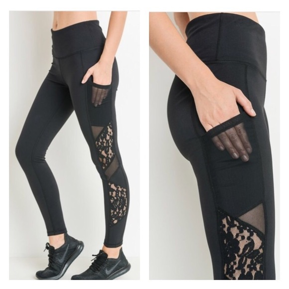 SwankStyles Pants - ✅Black Active Yoga Leggings with Floral Mesh